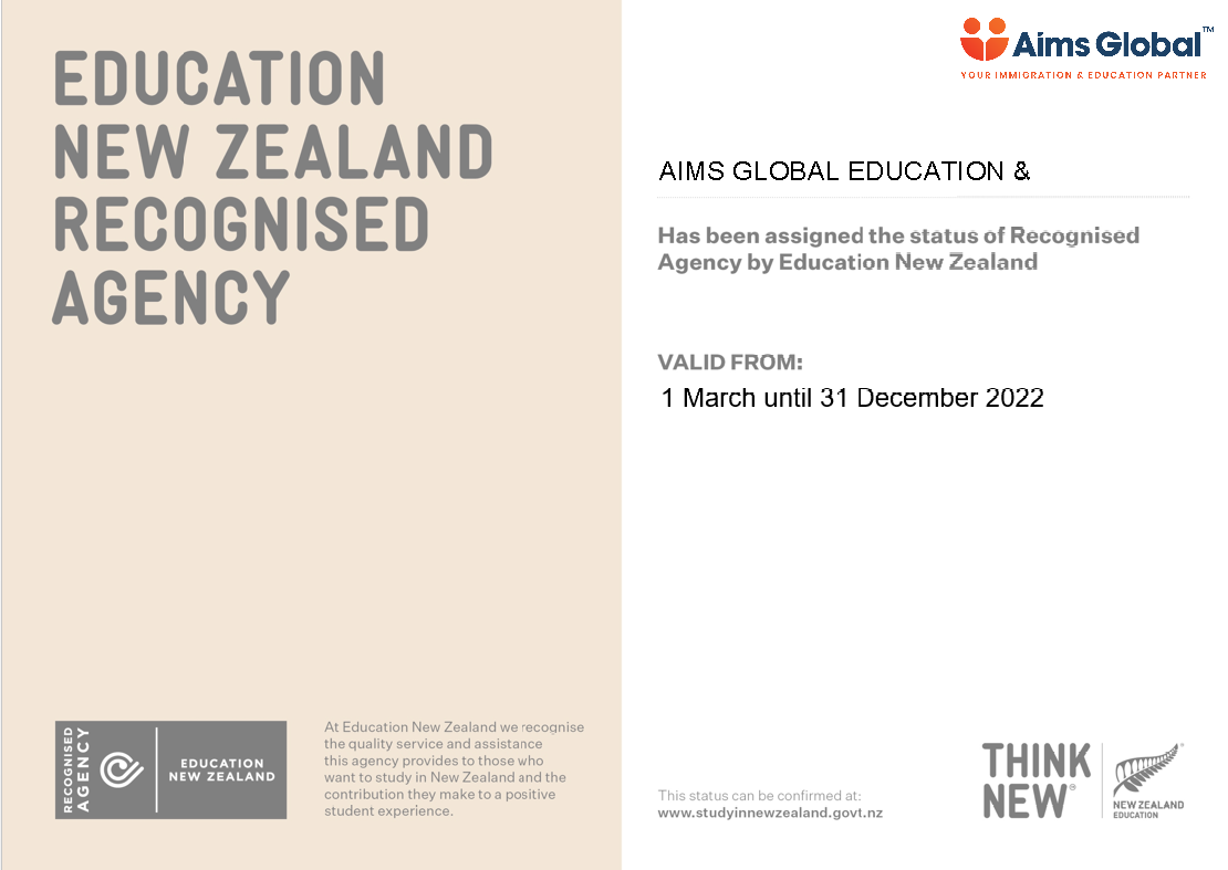 Aims Global Immigration Advisers is an Education New Zealand Recognised Agency